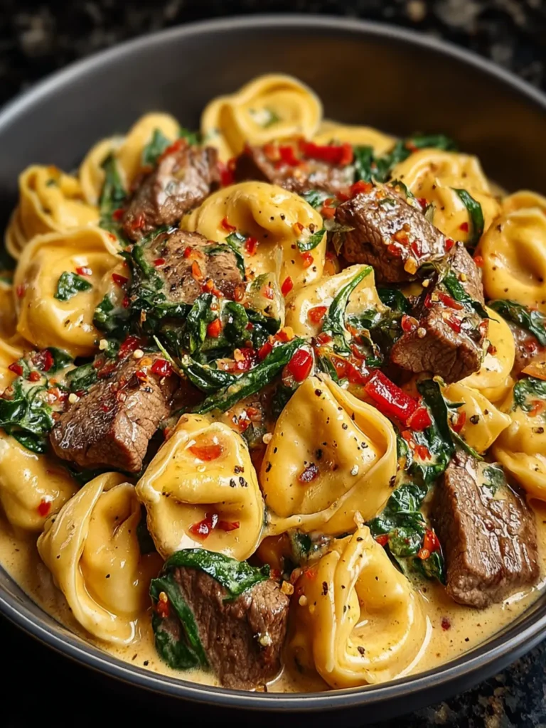 Creamy Tuscan Spinach & Steak Bites Tortellini Recipe First Image