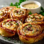 Beef Ham and Cheese Puff Pastry Pinwheels with Honey Mustard First Image