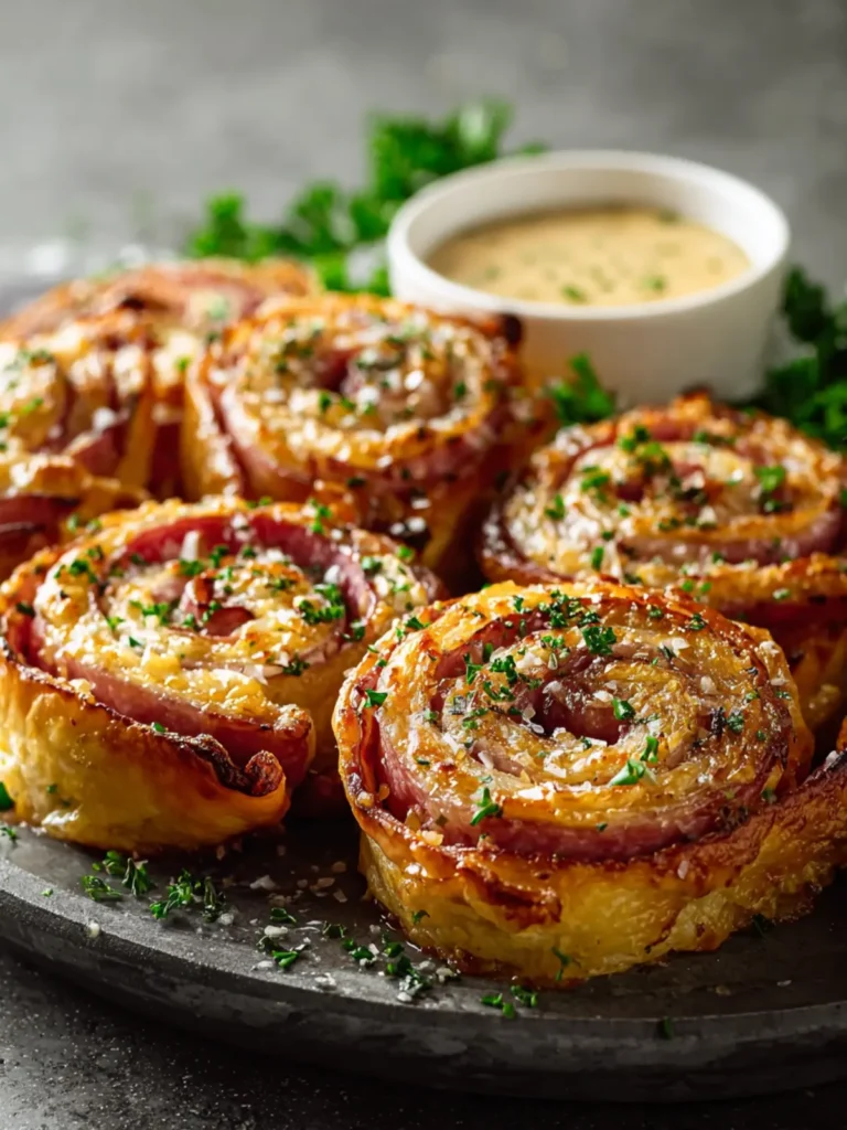 Beef Ham and Cheese Puff Pastry Pinwheels with Honey Mustard First Image